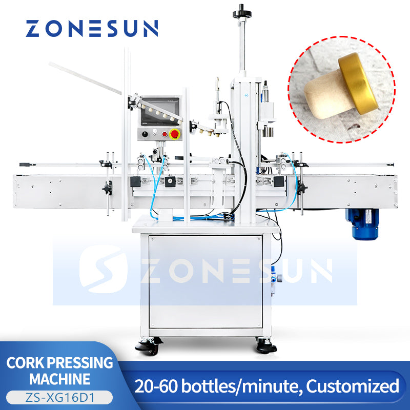 ZONESUN ZS-XG16D1 Custom Automatic Wooden Cork Cap Pressing Machine With Cap Feeder
