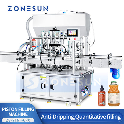 ZONESUN ZS-YT6T-6PX 6 Nozzles Servo Motor Paste Filling Machine With Feeding Pump  ZONESUNPRO