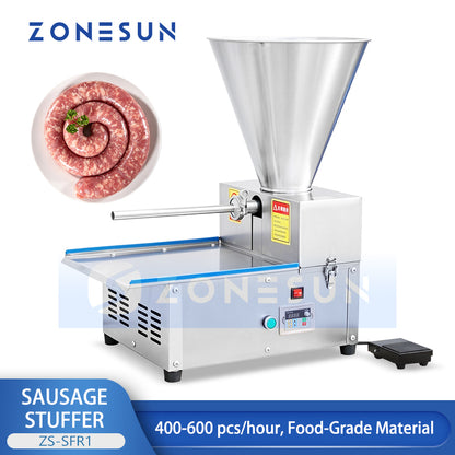 ZONESUN ZS-SFR1 Electric Sausage Stuffer Machine with Stainless Steel Hopper for Meat Filling