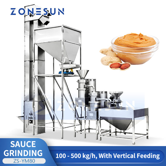 ZONESUN ZS-YM80 Industrial Colloid Mill for Nut Butter, Cocoa and Sauce Grinding with Automatic Feeding and Fine Paste Processing