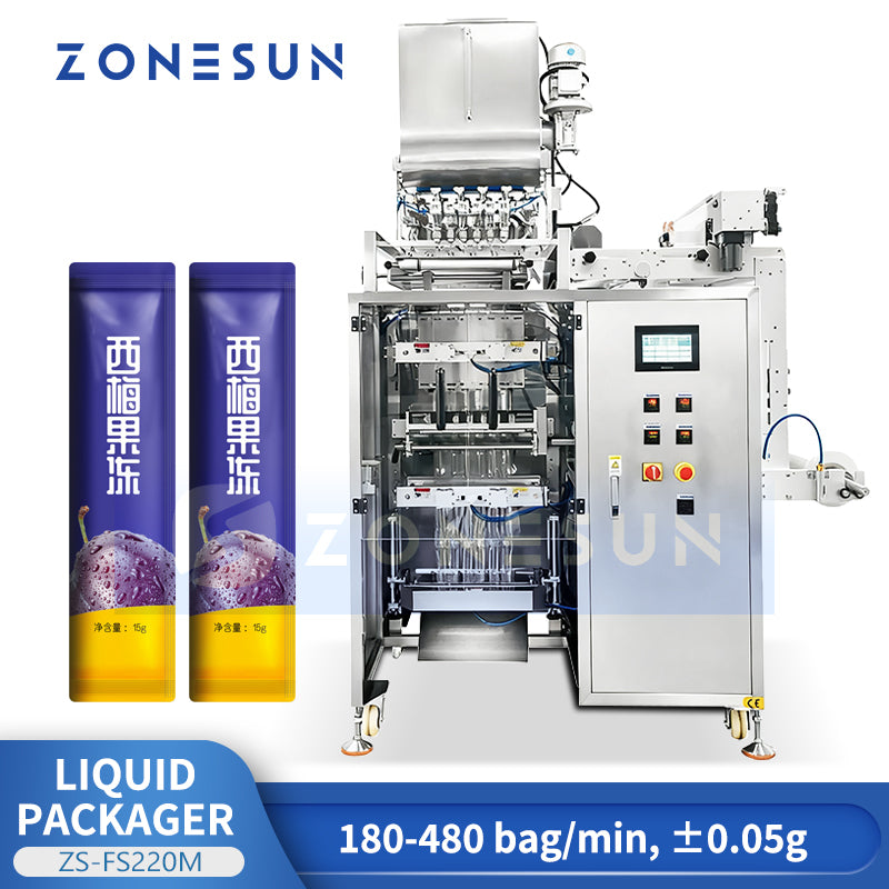ZONESUN ZS-FS220M Multi-Lane VFFS Liquid Sachet Packaging Machine | Filling & Sealing