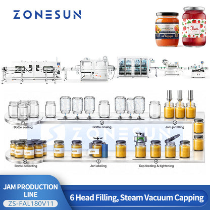 ZONESUN ZS-FAL180V11 Automatic Kaya Jam Filling Capping & Labeling Packaging Line