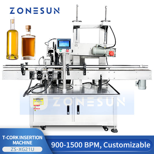 ZONESUN ZS-XG21U Automatic T Corking Machine for Whisky Gin Liquor Bottles High Speed Bar Top Cork Inserter