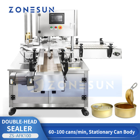 ZONESUN ZS-AFK100 Automatic Rotary Plate Double-Head Can Sealing Machine