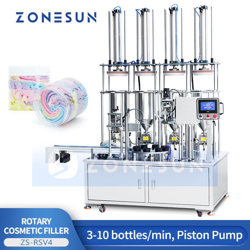 ZONESUN ZS-RSV4 Automatic 4-Color Cream Filling Machine 5–100ml JarsCosmetic Body Butters Filler