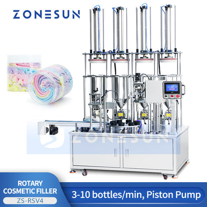 ZONESUN ZS-RSV4 Automatic 4-Color Cream Filling Machine 5–100ml JarsCosmetic Body Butters Filler