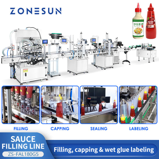 ZONESUN ZS-FAL180G5 Automatic Sauce Filling Capping Labeling Machine