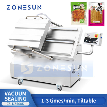 ZONESUN ZS-DZ500K Semi-Automatic Tilt Double Chamber Vacuum Packaging Machine  ZONESUNPRO