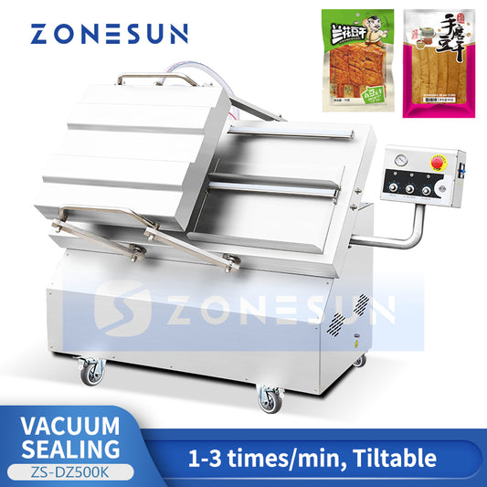 ZONESUN ZS-DZ500K Semi-Automatic Tilt Double Chamber Vacuum Packaging Machine
