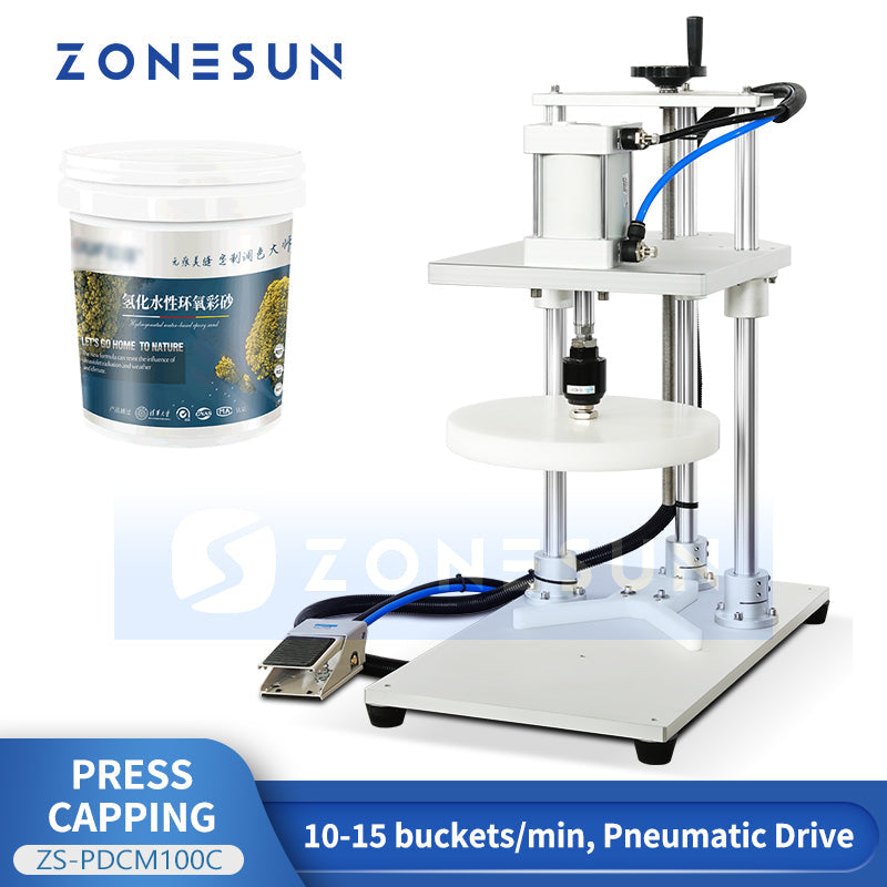 ZONESUN ZS-PDCM100C Pneumatic Paint Can and Large Container Press Capping Machine