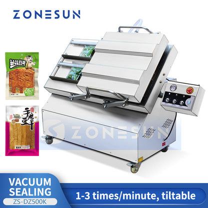 ZONESUN ZS-DZ500K Semi-Automatic Tilt Double Chamber Vacuum Packaging Machine