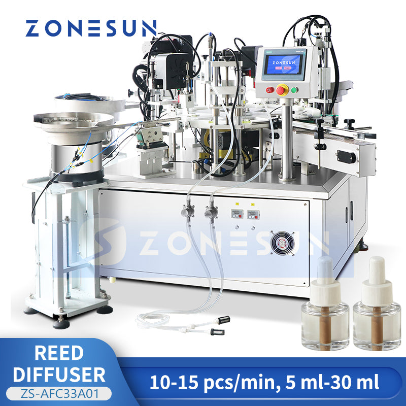 ZONESUN ZS-AFC33A01 Automatic Reed Diffuser Filling & Assembly Machine | 5–30ml | Plug Insertion Capping