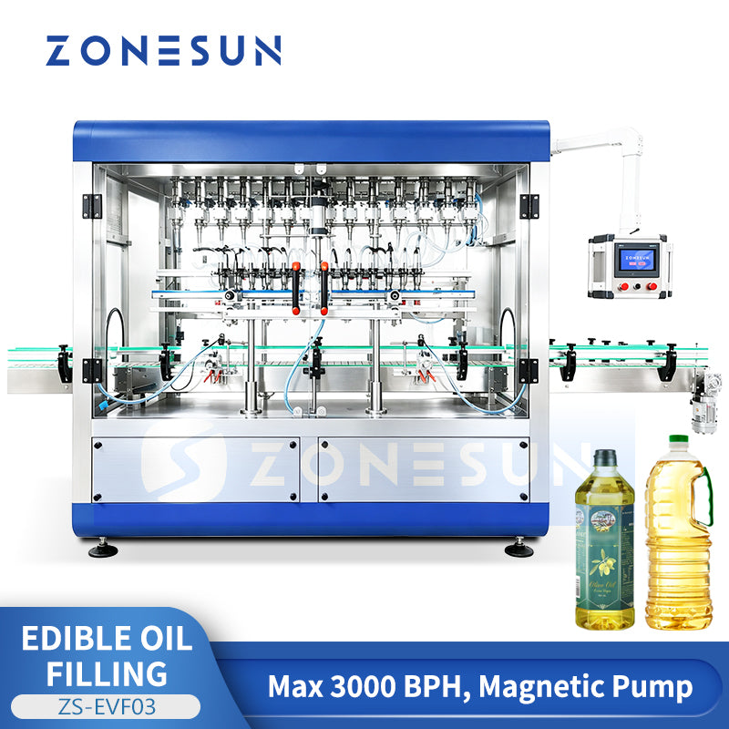 ZONESUN ZS-EVF03 Automatic Edible Oil Filler with Anti-Drip Nozzles and Bottle Positioning