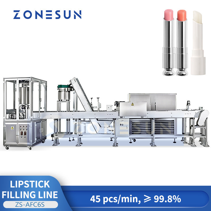 ZONESUN ZS-AFC6S Automatic Lipstick and Lip Balm Heated Filling Capping Production Line  ZONESUNPRO