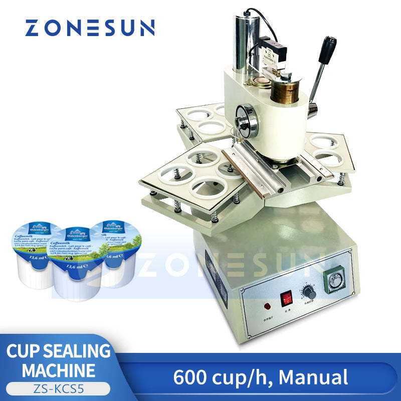ZONESUN ZS-KCS5 Semi-Automatic Cup Sealing Machine for Plastic Cups Manual Heat Sealer for Milk Tea, Coffee & Yogurt Packaging