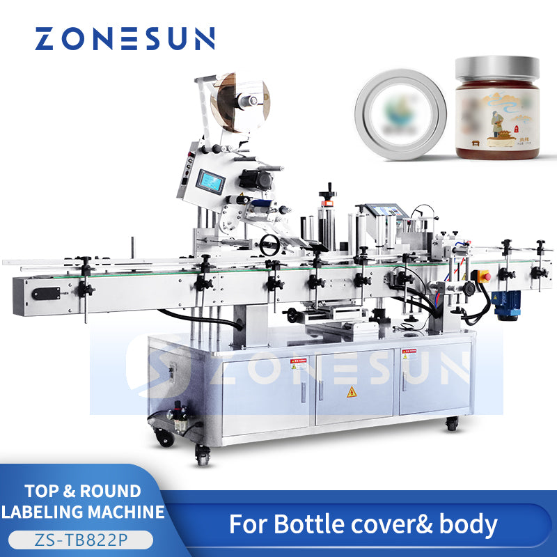 ZONESUN Automatic Labeling Machine Bottle Top and Body Label Applicator ZS-TB822P  ZONESUNPRO