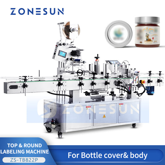 ZONESUN Automatic Labeling Machine Bottle Top and Body Label Applicator ZS-TB822P