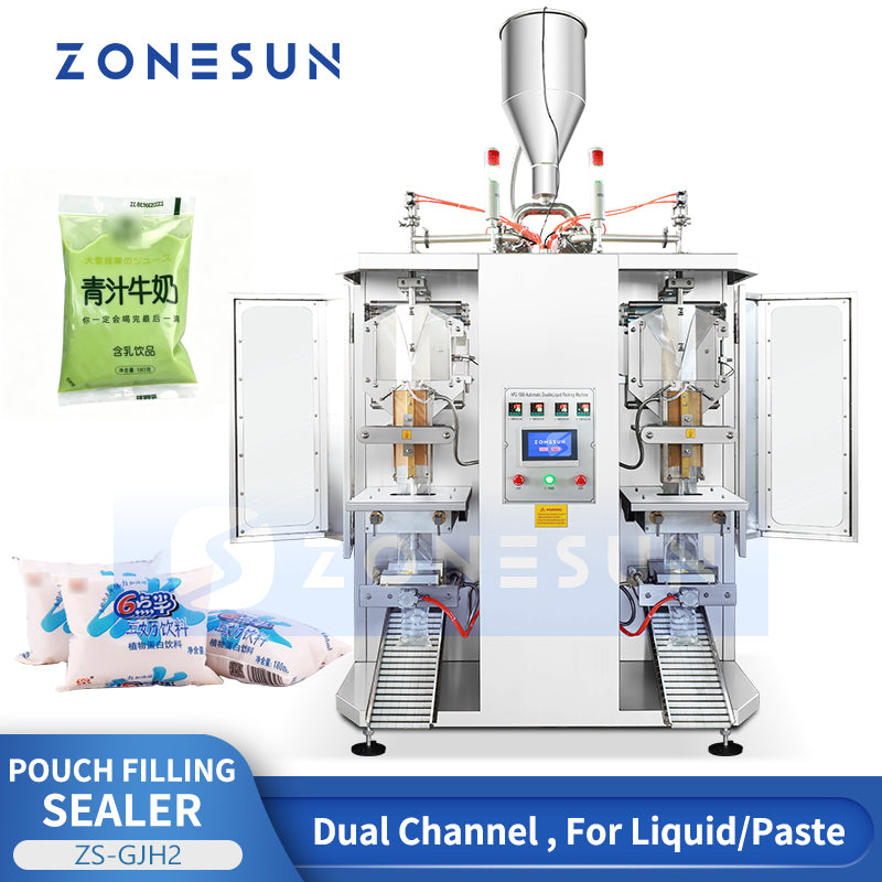 ZONESUN ZS-GJH2 Dual Head Liquid Pouch Liquid Filling Sealing Machine  ZONESUNPRO