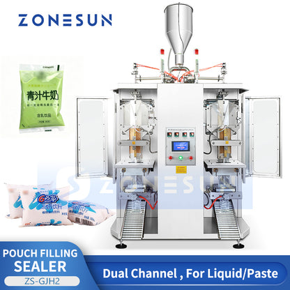 ZONESUN ZS-GJH2 Dual Head Liquid Pouch Liquid Filling Sealing Machine  ZONESUNPRO