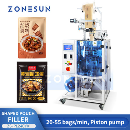 ZONESUN ZS-PL240YX Shaped Pouch Filling and Sealing Machine Piston Pump