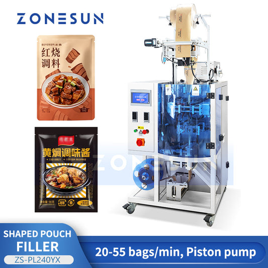 ZONESUN ZS-PL240YX Shaped Pouch Filling and Sealing Machine Piston Pump