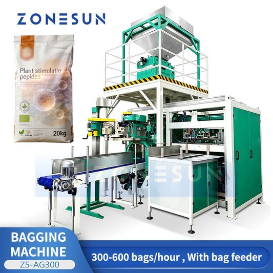 ZONESUN Z5-AG300 Fully Automatic Bagging System with Weighing Filling Bag Clamping and Sealing for Grain, Feed Fertilizer and Powder Production Lines