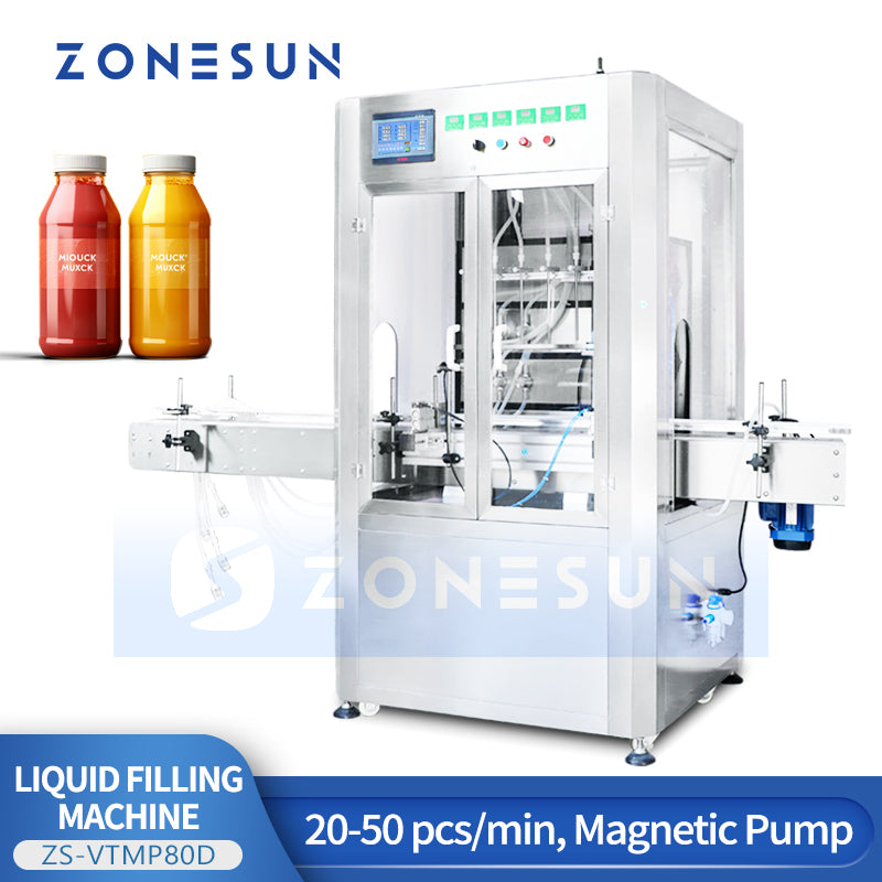 ZONESUN ZS-VTMP80D Custom 6 Heads Magnetic Pump Liquid Filling Machine With Dust Cover