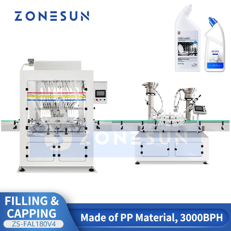 ZONESUN ZS-FAL180V4 Automatic Corrosive Liquid Filling Production Line for Angle Neck Bottles  ZONESUNPRO