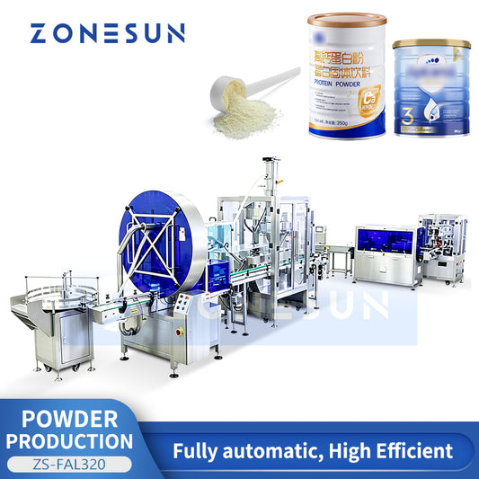 ZONESUN ZS-FAL320 Automatic Milk Powder Canning Line with Twin-Auger Filler Nitrogen Sealer