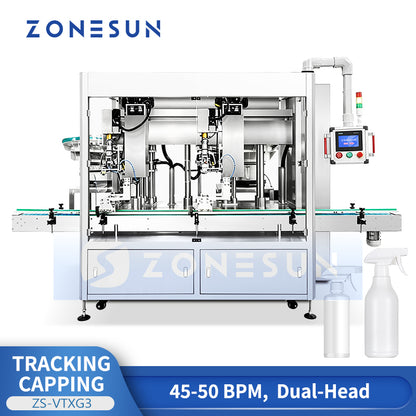 ZONESUN ZS-VTXG3 Automatic Double Head Tracking Capping Machine for Pump Heads, Spray Caps, and Special Closures in Liquid Filling Lines