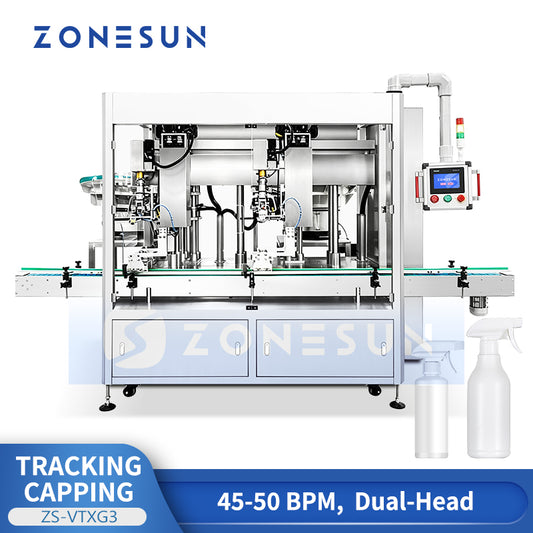 ZONESUN ZS-VTXG3 Automatic Double Head Tracking Capping Machine for Pump Heads, Spray Caps, and Special Closures in Liquid Filling Lines