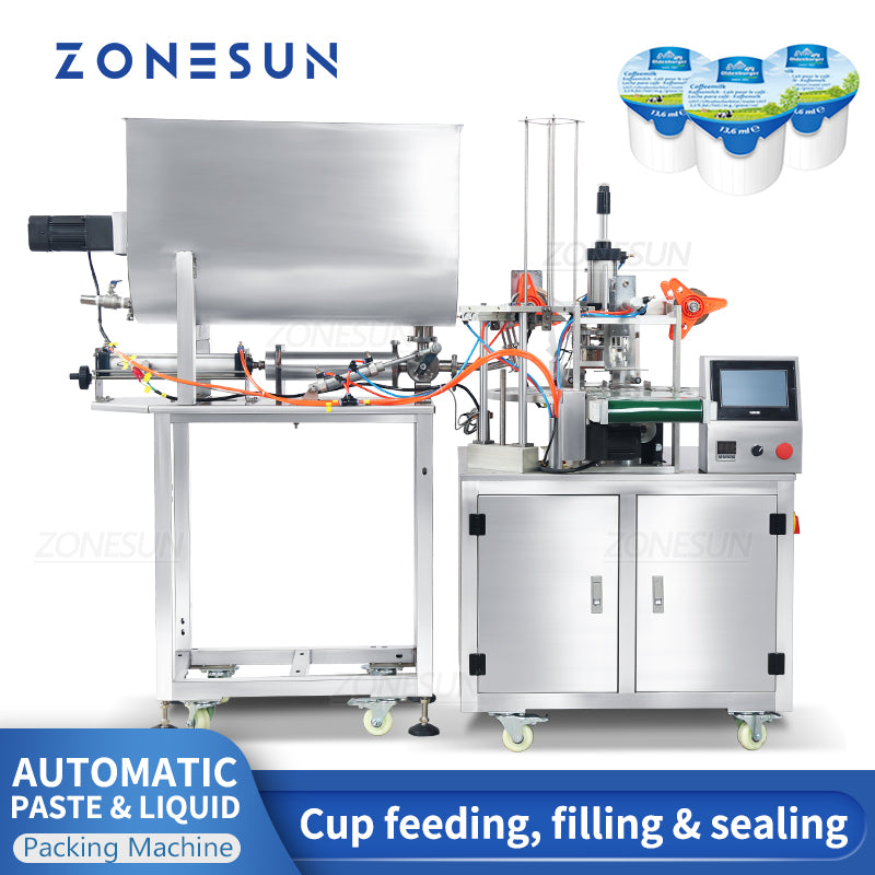 آلة ZONESUN ZS-FS600 الأوتوماتيكية لتعبئة وتركيب أغطية أكواب الآيس كريم والمعجون