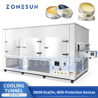 ZONESUN ZS-CT3 Reciprocating Conveyor Cooling Tunnel for Hot-Filled Creams and Food Products