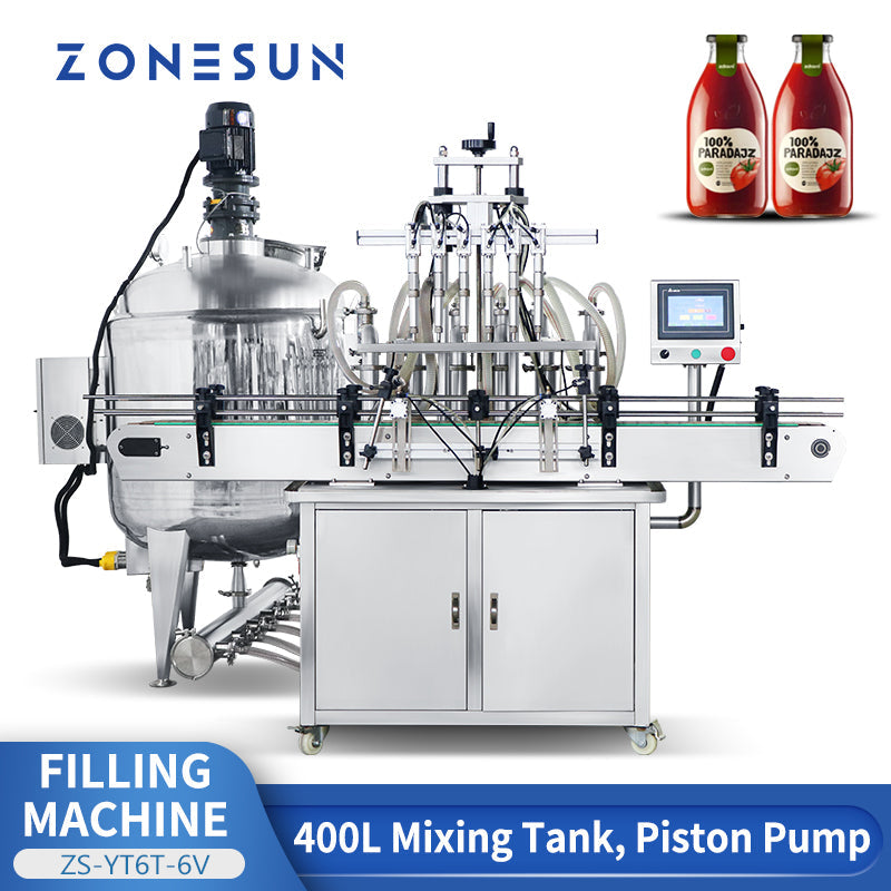 ZONESUN ZS-YT6T-6V Automatic Piston Pump Liquid Filling Machine With MIxing Tank  ZONESUNPRO