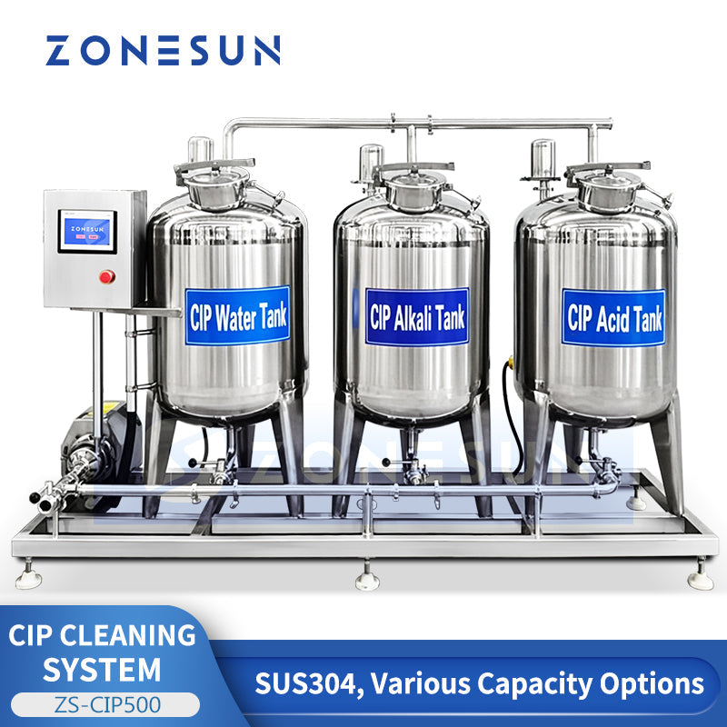 ZONESUN ZS-CIP500 Fully Automatic 3-Tank CIP Cleaning System | 100–1000L | SUS304 | Dairy Beverage Brewery