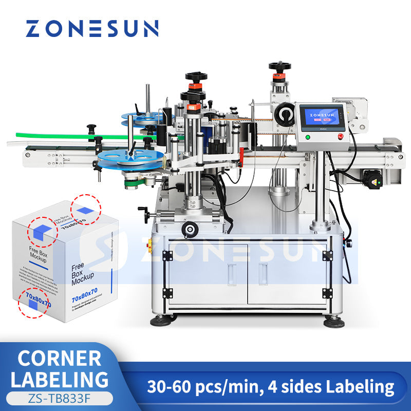 ZONESUN ZS-TB833F 4 Corner Labeling Machine for Cosmetic Box Tamper-evident Security Labeler
