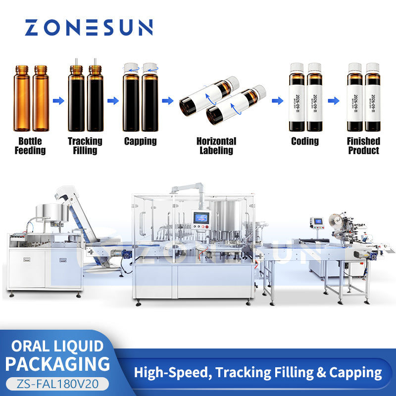 ZONESUN ZS-FAL180V20 Automatic Small Bottle Filling Capping Labeling Line