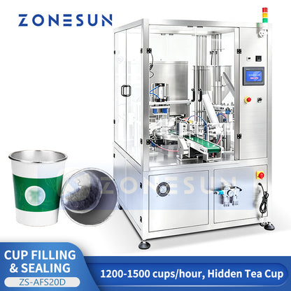 ZONESUN ZS-AFS20D Automatic Tea Coffee Paper Cup Filling Sealing Packaging Machine 2-20g