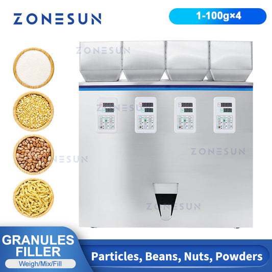 ZONESUN ZS-GWF4 Máquina de pesaje de llenado de gránulos de 4 tolvas 