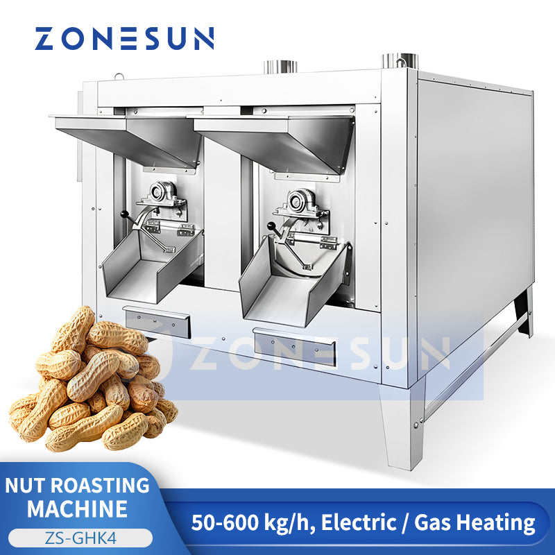 ZONESUN ZS-GHK4 Multi-Drum Rotary Roasting Machine for Peanuts, Almonds, Cashews, Seeds and Granules
