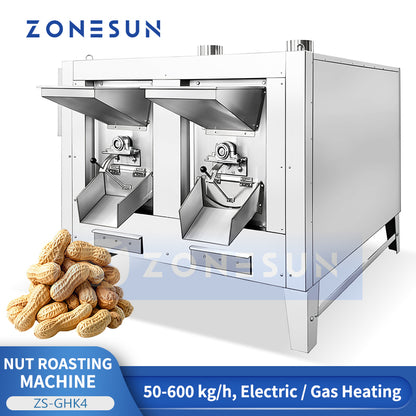 ZONESUN ZS-GHK4 Multi-Drum Rotary Roasting Machine for Peanuts, Almonds, Cashews, Seeds and Granules