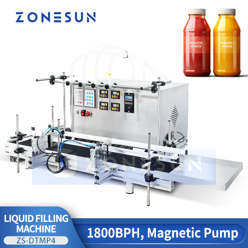 Máquina de llenado de líquidos con bomba magnética automática de 4 boquillas ZONESUN 