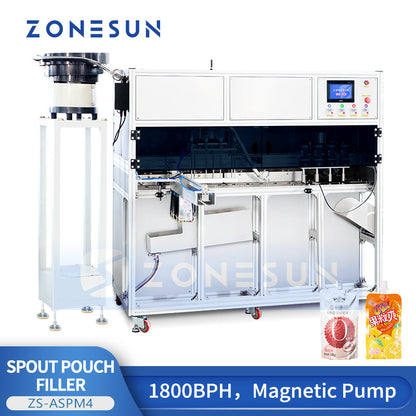 ZONESUN ZS-ASPM4 Automatic 4-Head Magnetic Pumps Spout Pouch Filling Capping Machine