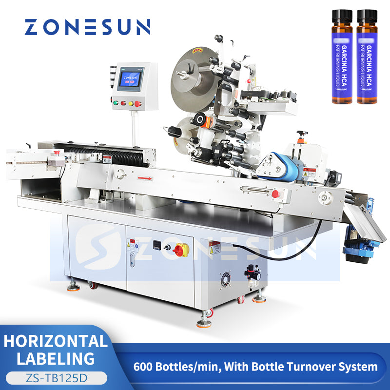 ZONESUN ZS-TB125D High-Speed Horizontal Labeling Machine for Small Bottles & Vials
