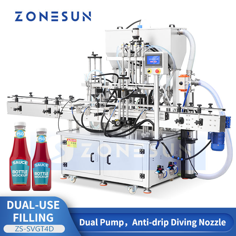 ZONESUN ZS-SVGT4D Fully Automatic Servo Dual-System Filling Machine for Liquid and High-Viscosity Paste