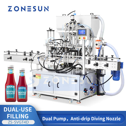 ZONESUN ZS-SVGT4D Fully Automatic Servo Dual-System Filling Machine for Liquid and High-Viscosity Paste
