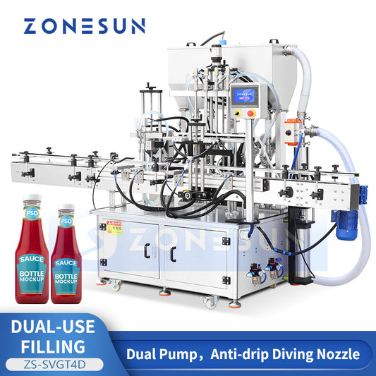 ZONESUN ZS-SVGT4D Fully Automatic Servo Dual-System Filling Machine for Liquid and High-Viscosity Paste