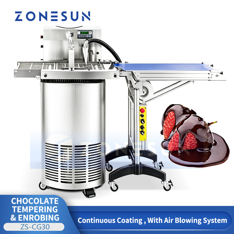 ZONESUN ZS-CG30 Chocolate Tempering Enrobing Machine for Cookies Nuts and Confectionery