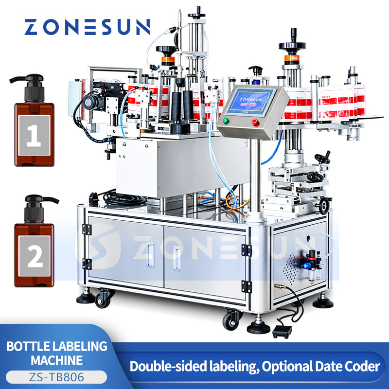 ZONESUN ZS-TB806 Semi Automatic Double-side Square Bottle Labeling Machine With Date Coder