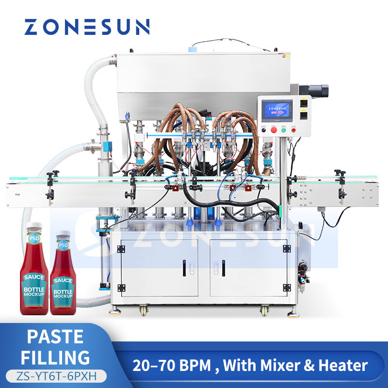 ZONESUN ZS-YT6T-6PXH Servo Piston Paste Filling Machine With Heat Mixer for Viscous Products